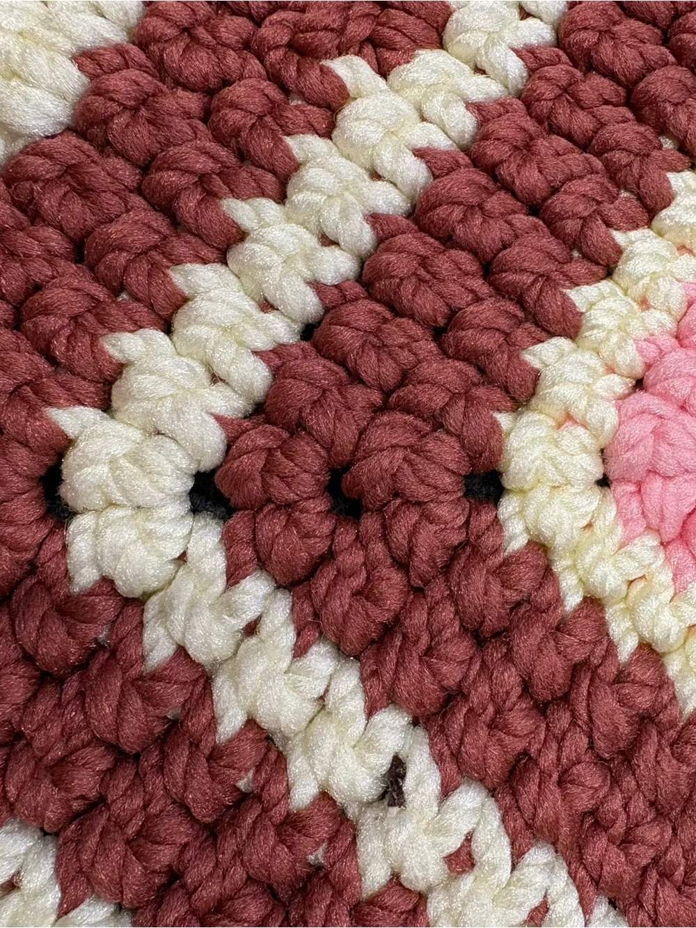 Hand Crafted Heart Crochet Door Mat in Pink, Brown, Cream